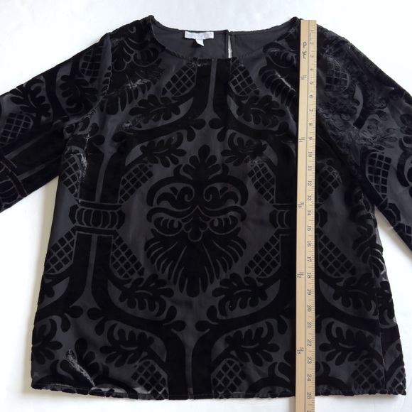Talbots RSVP Burnout Velvet Blouse Large Black Sheer Dressy Lined Dark Romantic - Picture 7 of 11
